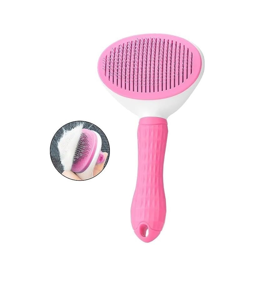 Image of Self Cleaning Slicker Brush, Pet Grooming Shedding Brush for Dogs and Cats - Easy to Remove Loose Undercoat, Pet Massaging Tool Suitable for Pets with Long or Short Hair (Pink) (Pink)