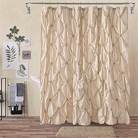 JSLOVE 2 Pcs Shower Curtain Sets with Rugs - Pinched Pleat Farmhouse Shower Curtain Elegant Shabby Chic Decor for Bathroom Beige Standard 72" X 72" Cover