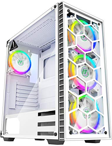 MUSETEX - ATX Mid-Tower PC Gaming Case - 4 PCS 120mm Fans Digital RGB Lighting - 2 Tempered Glass Panels USB 3.0 - White Frame - Computer Chassis Desktop Case?903S4W?