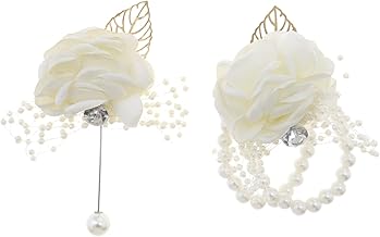 2 Pcs Silk Wrist Button Holes for Wedding Prom Wedding with White Flowers