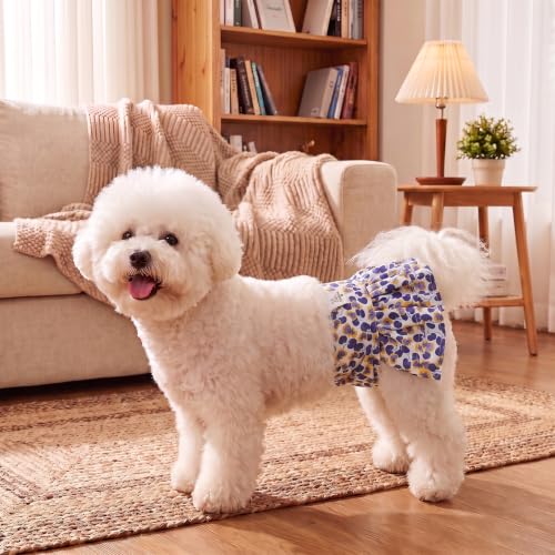 Image of CuteBone Female Dog Diapers with Skirts 3 Pack Reusable Puppy Dresses Pants for Heat Cycle Period QBD35XL