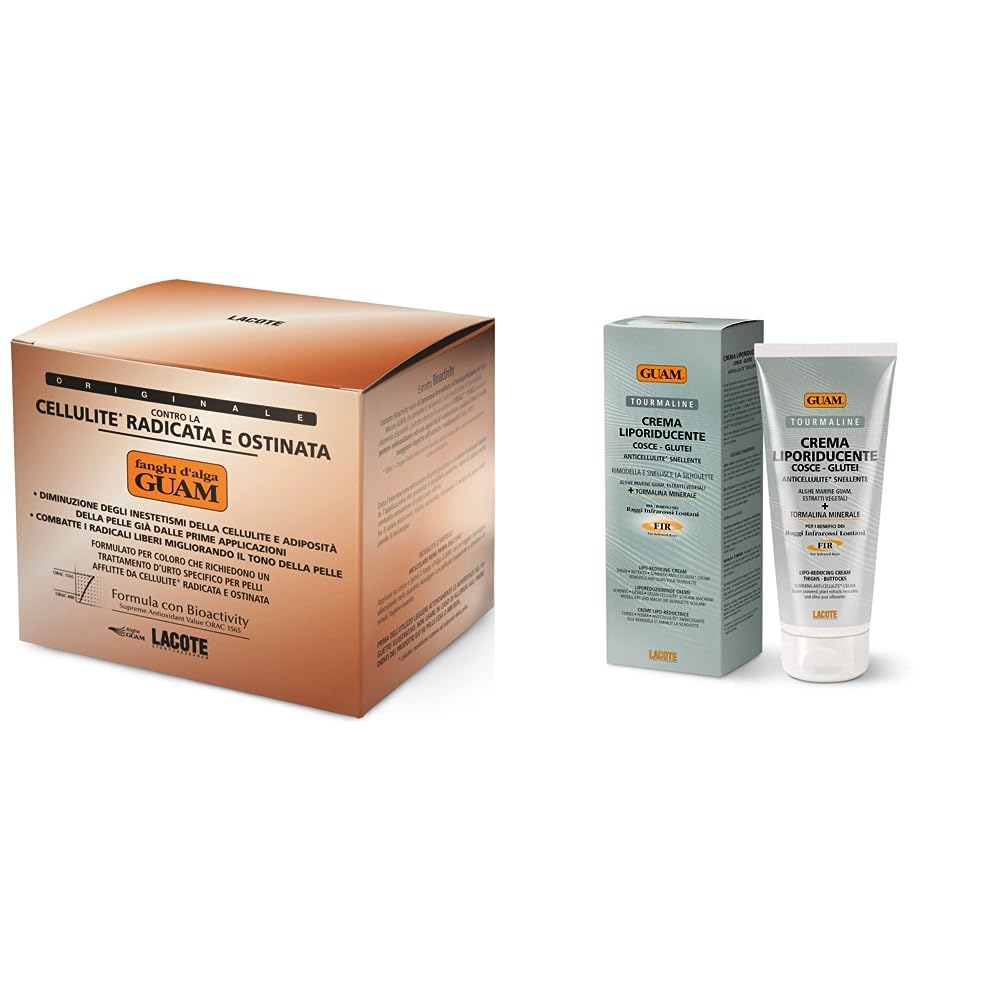 Guam Fanghi D'Alga Cellulite Radicata E Ostinata 500 Gr. & Crema Liporiducente per Cosce e Glutei Alla Tormalina Minerale, 200Ml