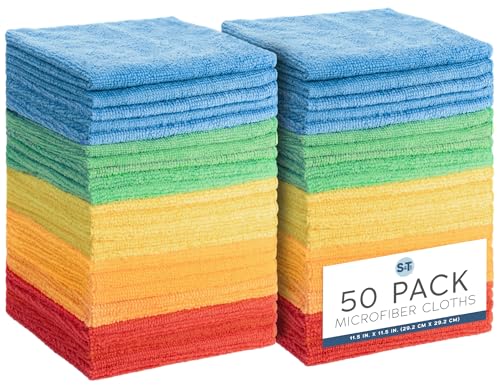 S&T INC. 50 Pack Microfiber Cleaning Cloth, Bulk Towels for Home, Reusable Microfiber Towels for...