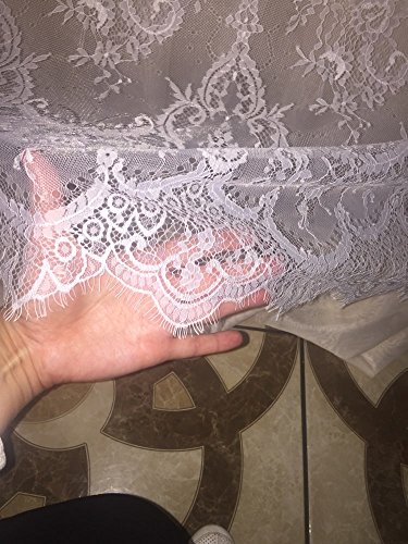 Chantilly Lace Floral Bridal/Wedding Dress Flower Fabric Table Cloth DIY Crafts Scallop Trim Applique Clothing Curtains White Ivory/Black 300cmx150cm ALE02 (White Ivory, 300cmx150cm)