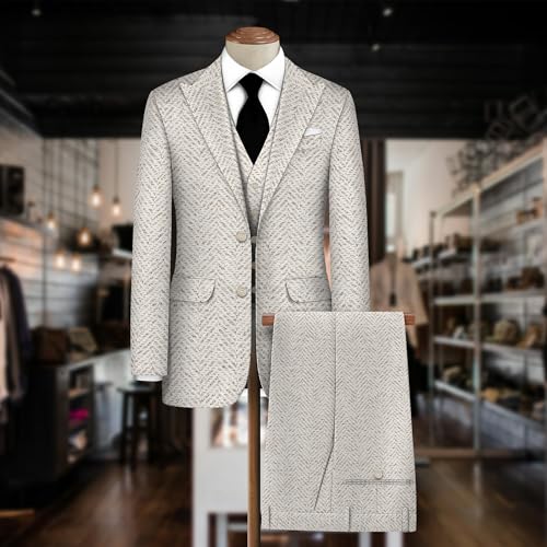 Image of BIGREAMS Unstitched Herringbone Wool Blazer Yarn-Dyed Fabric For Three Piece Suit | 58 inch Wide, Wrinkle Free, Best For Coat Pant, Nehru Jacket (Free Size)