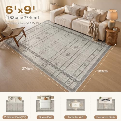 Image of cotiled 6x9 Area Rugs for Living Room: Boho Washable Rug for Dining Room