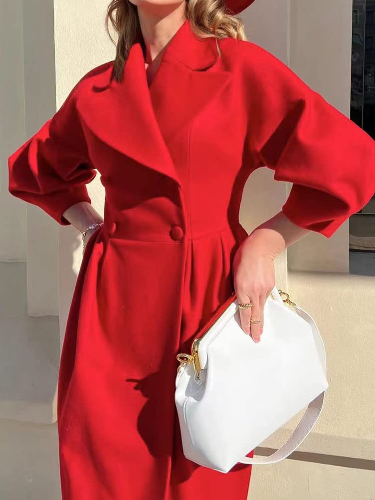 Onsoyours Cappotti di Lana da Donna Spesso Cappotto Doppiopetto Maniche Lunghe Cappotto Caldo Eleganti Slim Fit Trench Coat Vintage Cappotti di Lana Autunnali E Invernali Cardigan Jacket