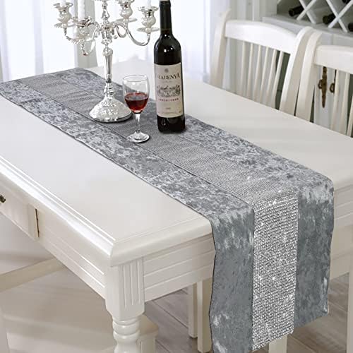 Table Runner Velvet Bling Table Runner Washable Silver Sparkle 32*180 Grey