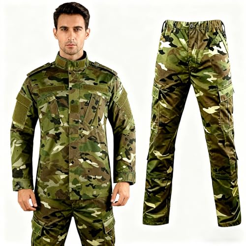 LANBAOSI Men's Tactical Jacket and Pants Military Hunting ACU Uniform 2PC Apparel Suit