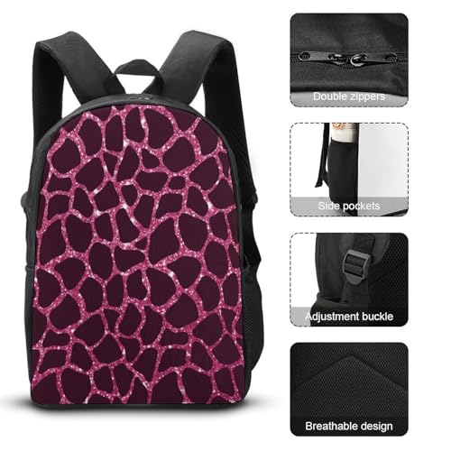 Pink Giraffe Skin Pattern Backpack Set 3 Pieces Backpacks Lunch Bag Wallet For Travel Outdoor Sports3