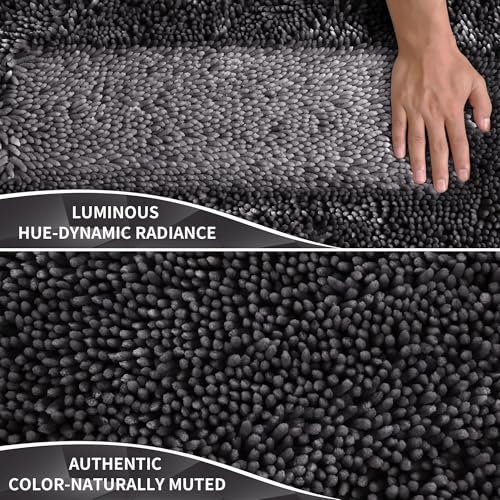 Image of Yimobra Chenille Bathroom Rugs Non Slip, Extra Thick Soft Absorbent Bath Rug 31.5x20 Inch, Machine Washable Quick Dry Bath Mat for Bathroom Floor, Tub and Shower, Home Decor Accessories, Dark Grey