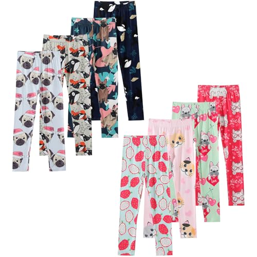 8 Pack Girls Printed Leggings Yoga Pants for Kids Full Length Stretchy Cute Leggings in 3-10 Years