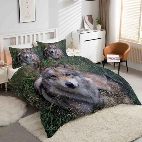 Parure de lit loup 200x200 cm ensemble de literie 3 pièces microfibre