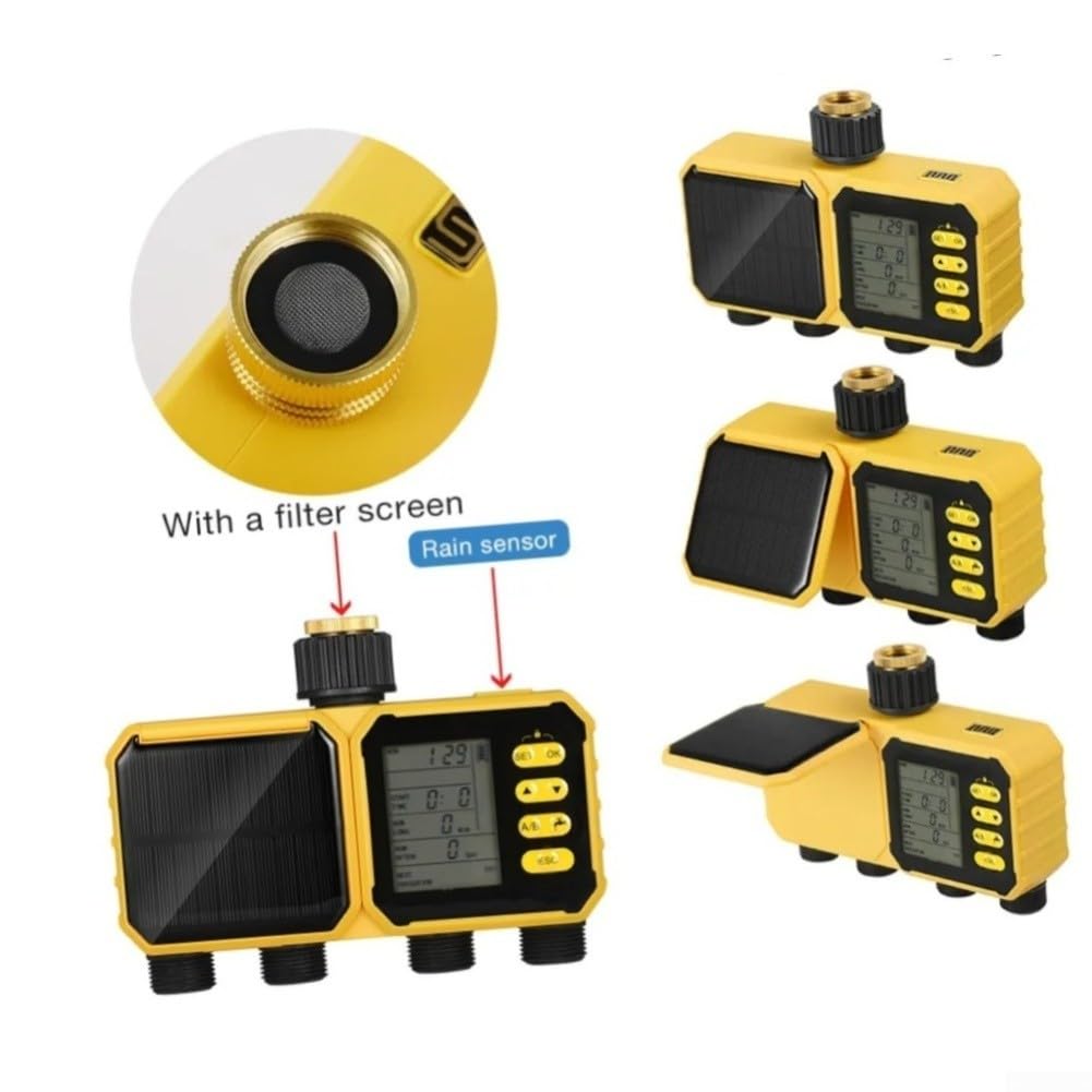 Timer per irrigazione da giardino a energia solare, con sensore di pioggia, regolatore automatico di irrigazione, schermo LCD IPX5, impermeabile per esterni