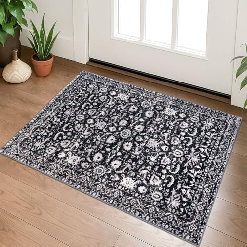 Lansny Vintage Entryway Rug 2x3 Washable, Black and White Kitchen