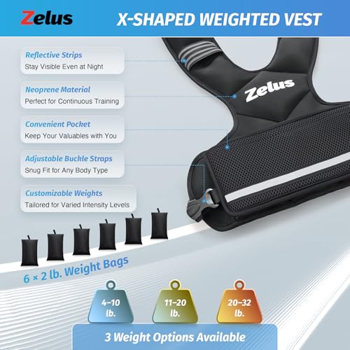 Image of ZELUS Weighted Vest for Men and Women | 4-10lb /11-20lb /20-32lb Vest with 6 Ironsand Weights for Home Workouts | Adjustable Body Weight Vest Exercise Set for Cardio and Strength Training