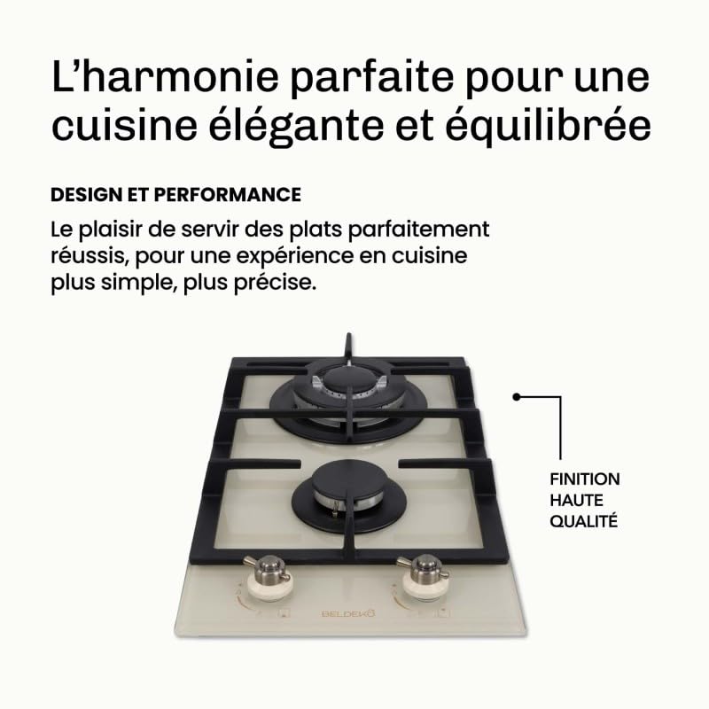 BELDEKO Plaque Gaz 2 Feux 5200W Beige Grilles Fonte - Marque Française