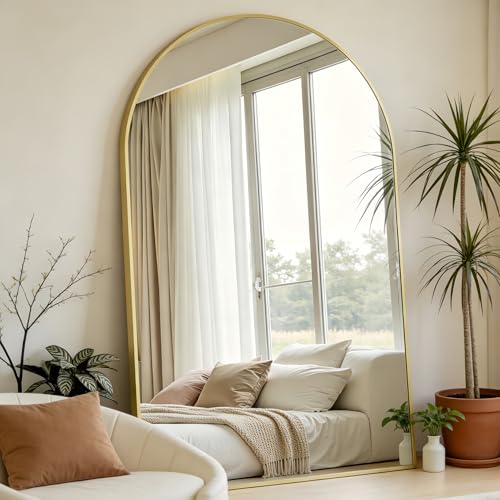 Image of Prywot Full Length Mirror, Oversized 86 inchx46 inch Arched-Top Floor Mirror, Gold