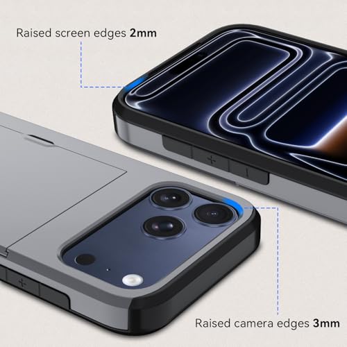 Qinmay Compatible with iPhone 17 Pro Max Case Wallet,Built-in Card Holder, Heavy Duty Protective Dual Layer Shockproof Hidden Card Slot Slim Wallet Phone Cover for iPhone 17 Pro Max，Grey - image 4