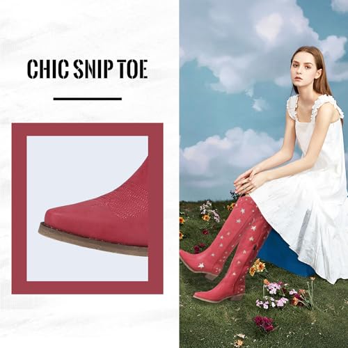 Knee High Cowgirl Boots with Stars Inlay Chunky Block Heels and Snip Toe Trend Shoes Stylish Embroidery Western Boots Cute Cowboy Boots For Ladies Casual Dressy Party 5