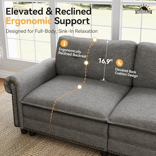Image of SUNSHINE VALLEY 3-Piece 7-Seater Cloud Modular Sofa Set with Extra Deep & Wider Cushions, Oversized Mid-Century Modern Couch Set with Loveseat and Throw Pillows for Living Room, Linen Dark Grey