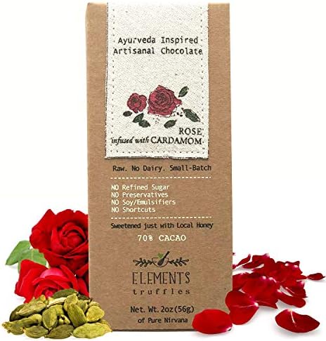 Elements Truffles Rose Bar w/ Cardamom - Heavy Metal Tested - Dairy Free Chocolate Bar - Paleo, Gluten Free, Non-GMO, Raw & Organic Chocolate Bar - Ayurveda Inspired Healthy Chocolate Bar - 1 Pack