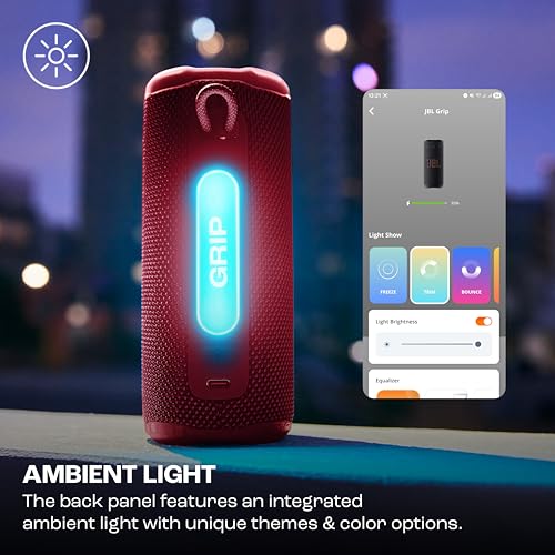 Image of JBL Grip Wireless Portable Bluetooth Speaker, JBL Pro Sound with AI Sound Boost, IP68 Waterproof /Dustproof, Ambient Light, Upto 14H Playtime, Auracast Multi-Speaker Connection, Red