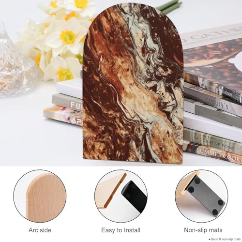 Sujetalibros de mármol marrón mixto y madera moderna para estanterías elegantes 5