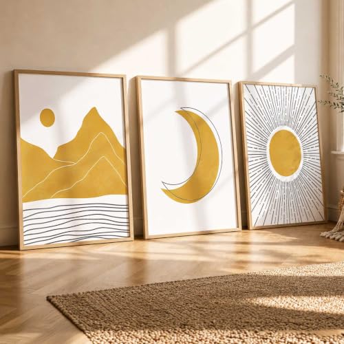 Image of kotart Home Decor Boho Painting Decorative Wall Art | Aesthetic poster With Frame For Living Room Bed Room Hotel Wall Decor Digital Reprint Set of 3 (35x37 Inch)