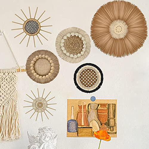 Nitcan Beautiful Wall Basket Stickers For Modern Boho Decor Set Of 6,Peel & Stick Wall Sticker Art, Round Boho Coastal And Farmhouse Wall Decor Rustic Nature Room Decoration #TOP6