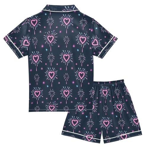 Fireworks Love Pajamas Set Summer Button Down Sleepwear Pjs Sets Comfy Loungewear2