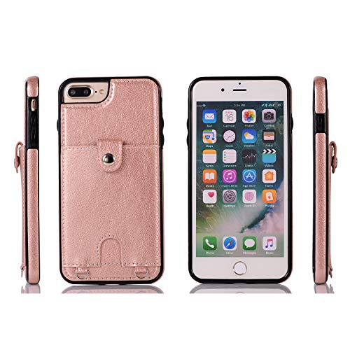 Jaorty Pu Leather Wallet Case For Iphone 7 Plus/8 Plus Necklace Lanyard Case Cover With Card Holder Adjustable Detachable Anti-Lost Neck Strap For 5.5 Inch Apple Iphone 7 Plus,Iphone 8 Plus,Black #TOP6