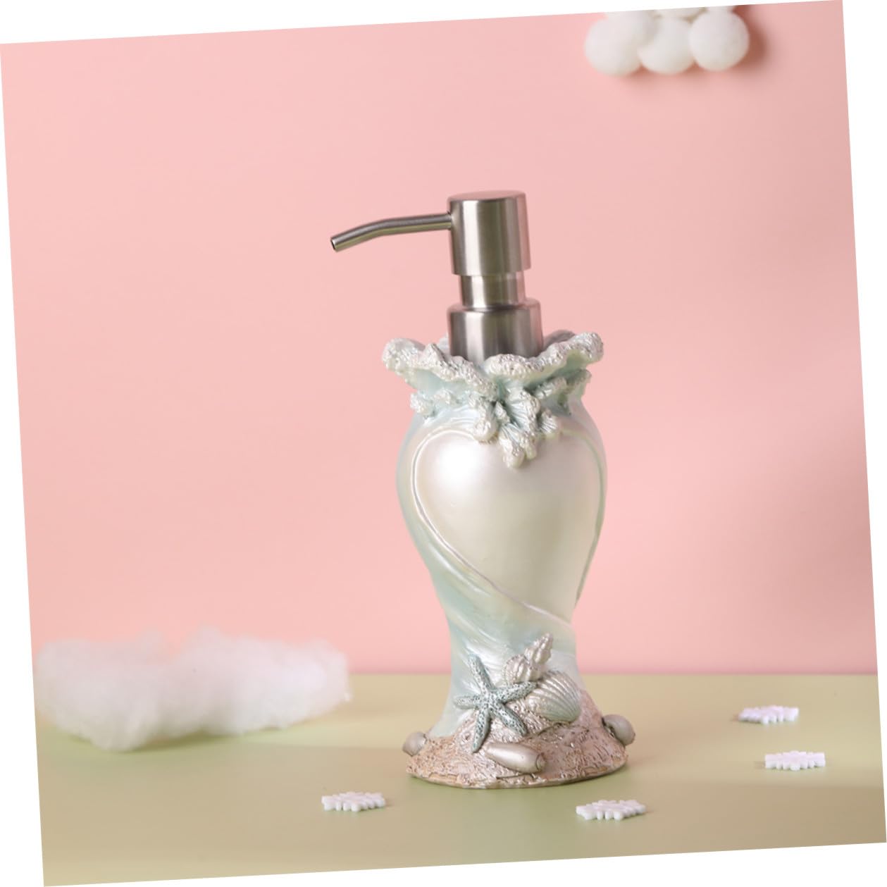 Dispenser di Sapone Liquido Decorativo in Resina Bianca Stile Mare Pompa Ergonomica da 200ml per Bagno e Casa Leggero e Funzionale