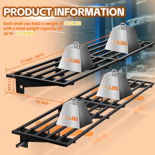 Wareyeasy JCDS001-BL-JH Garage Wall Shelving With Hooks,2-Pack 1.64 X 6Ft Garage Storage Rack,Loads 1050 Lbs 20-Inch-By-72-Inch Heavy Duty Wall Shelves,20 Inch X 72 Inch Garage Wall Shelf,Black thumb #1