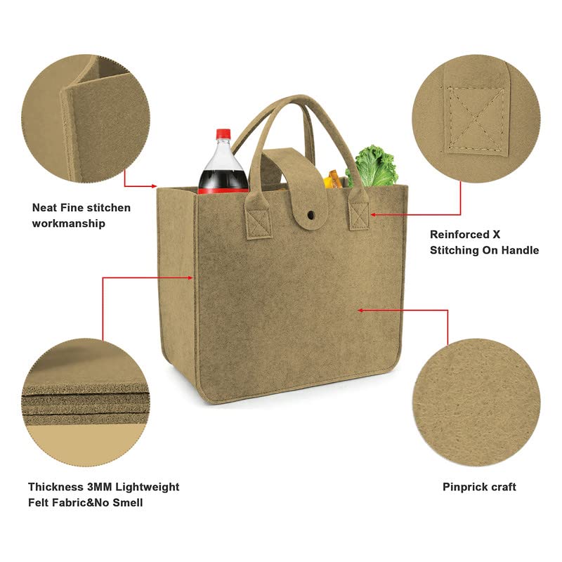 Image of Felt Fabric Reusable Shopping Bag with Handle & Button Closure for Grocery, School, Beach, Travel, Study, Gym, Gifts | Size - 30x34.5x17.8cm