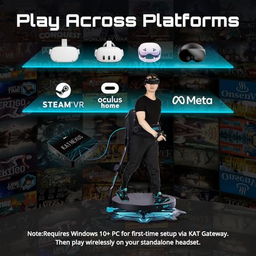 Image of KAT Walk C2 Plus Enhanced VR Treadmill with Vibration Feedback, Noise Reduction, Built-in Wheels, 360 Locomotion, Nexus Adapter & Shoes, Compatible with SteamVR & Quest - US Size 9.5
