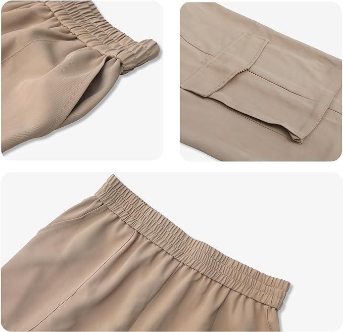 Women's Casual Wide Leg Cargo Pants Elastic High Waist Baggy Long Pants Teen Y2K Straight Trouser Streetwear4