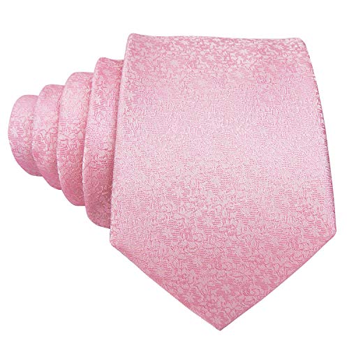 Image of Barry.Wang Blush Pink Ties for Men Floral Tie Necktie and Tie Clip Wedding Business Flower Solid Color Formal