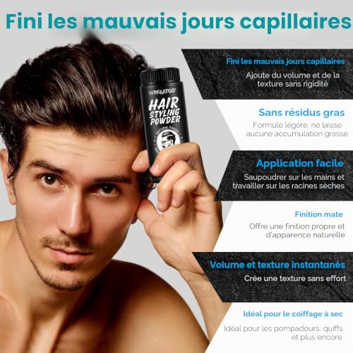 Poudre Coiffante Homme 60g, Poudre Texturisante Cheveux, Poudre Texture Cheveux Homme,Poudre Volume Cheveux,Volume Instantané Effet Mat,Sans Résidu,Fixation Légère à Forte,Styling Naturel Longue Tenue – vue 3