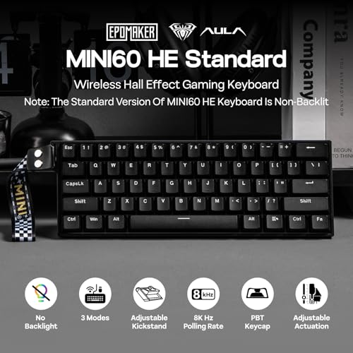 Image of EPOMAKER Aula MINI60 HE Hall Effect Gaming Keyboard, 2.4GHz /BT, 8K Hz Polling, SOCD & DKS, Adjustable Actuation & Fast Trigger, PBT Keycap, 60% Wireless Mechanical Keyboard for Win /Mac (Standard)