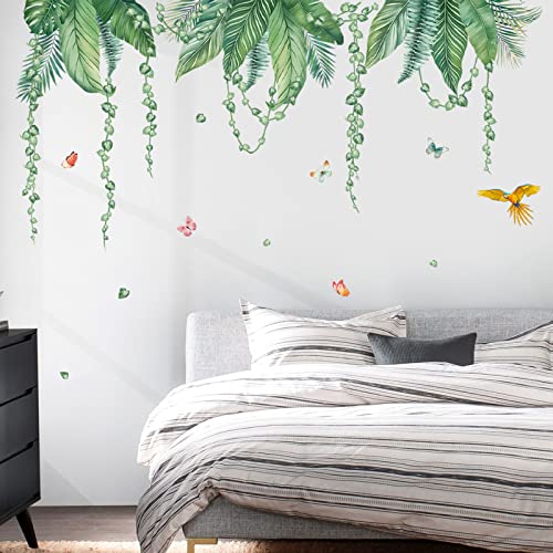 decalmile Tropical Leaves Wall Decals Hanging Vines Green Plants Wall Stickers Living Room Bedroom Office Wall Decor - Image 2