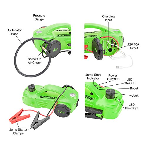 OEMTOOLS 24468 AllInOne Emergency Tool, Tire Inflator, Battery Jump