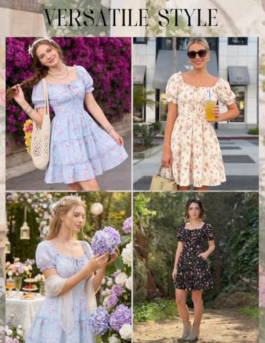 Scarlet Darkness Floral Corset Mini Dress Women Teen Summer Off Shoulder Graduation Milkmaid Cute Sundress with Pocket Blue Pink L — view 2