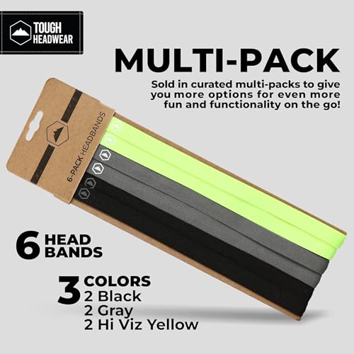 Image of Tough Headwear Thin Elastic Headbands for Men - Sports Hair Head Band for Women & Men - Non Slip Mens Workout Headband - Running or Soccer Headband - 6-Pack