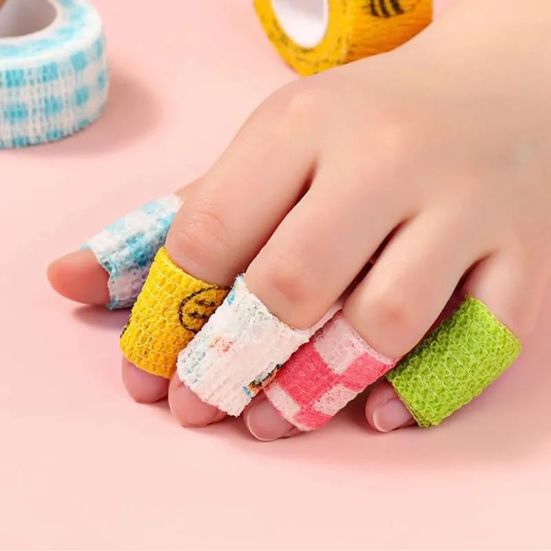 VIVITO Self-Adhesive Finger Bandage Tape | Cute Multi-Design, Non-Woven & Breathable Wrap | Finger Guard for Writing, Nail Art, Sports, Pet First Aid | Stretchable, Latex-Free | MultiColor | (Pack of 2) 3