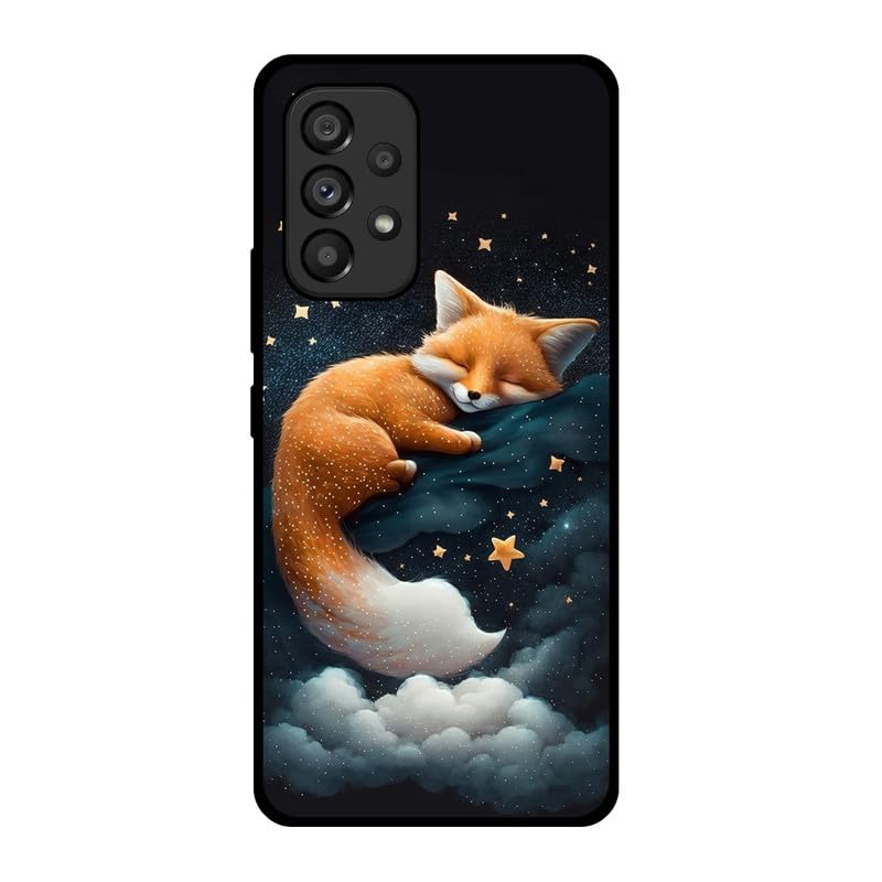 KARTXITAI Hülle Kompatibel mit Samsung Galaxy A53 5G, Stoßfeste Schutzhülle mit Weiche Silikon Bumper Case Handyhülle Anti-Kratzt Leichtes Matt Finish Rückseite - Fuchs,Sterne,Wolken