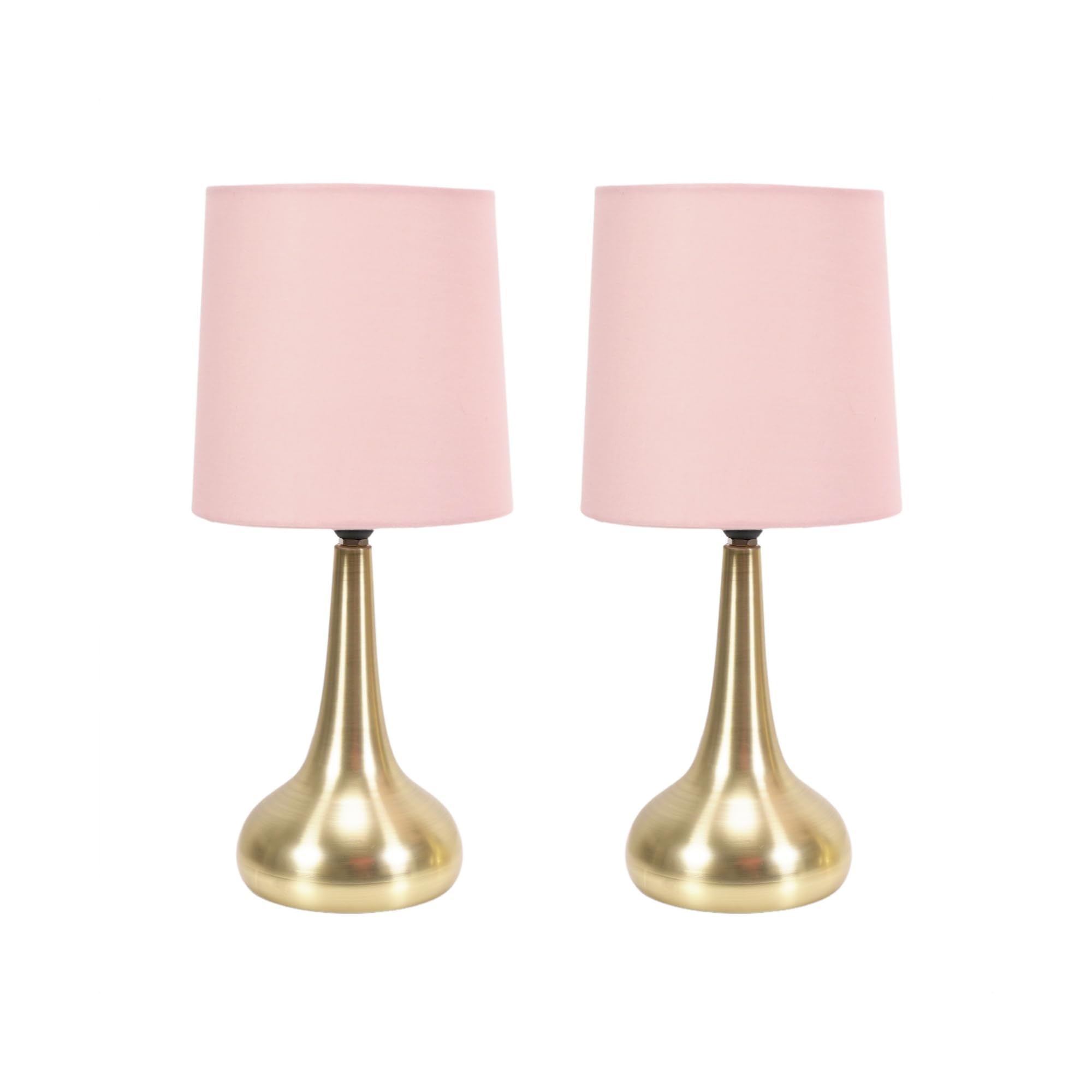 Valuelights Gold With Pink Shade | Brushed Gold Teardrop Touch Dimmer Table Lamps With Blush Pink Shade | Home Décor, Bedside & Desk Lamp | Includes Bulb