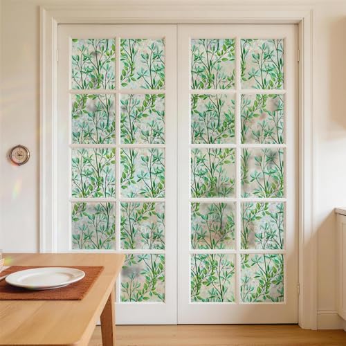 Image of LUTE Stained Glass Window Privacy Film, Leaf Rainbow, 23.6 inch X 78.7 inch | No Glue No Residue, Static Cling Removable Renter Friendly, UV Blocking, for Home Decor Glass Door