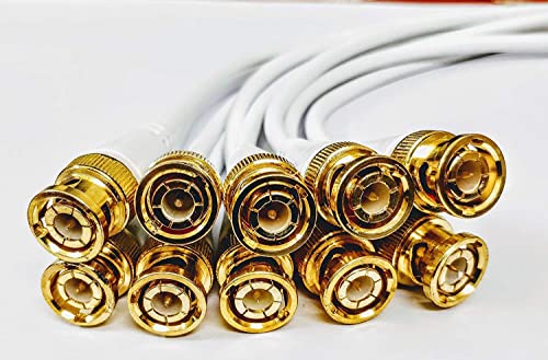 Image of ATEVON CCTV BNC & DC Power Cable Combo Kit - 10 BNC Male Connectors with 18CM Copper Wire + 10 2.1mm DC Pigtail Plugs for Surveillance Camera Installation