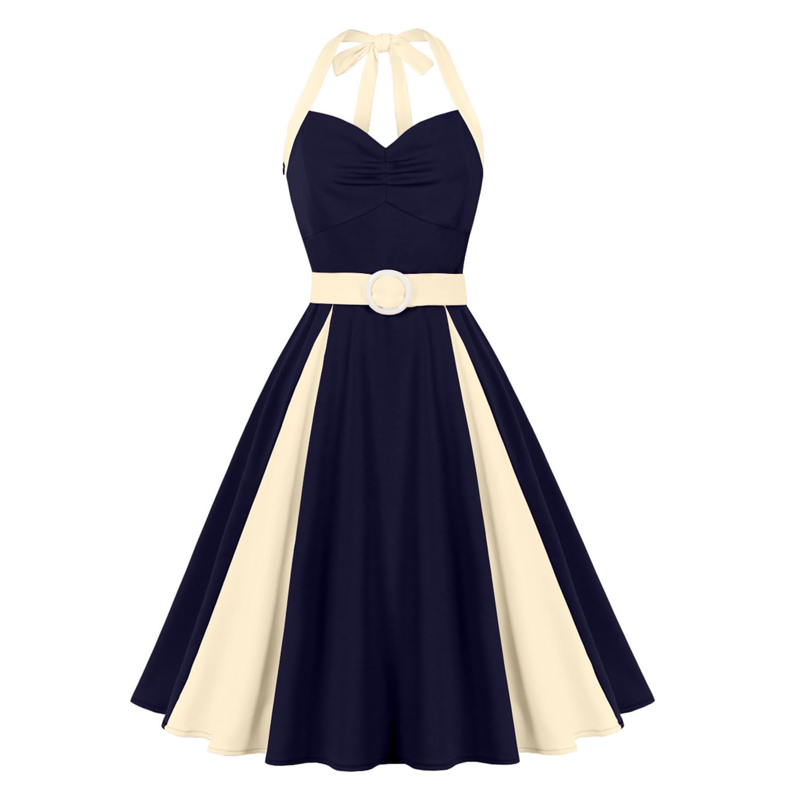 Abito da donna Rockabilly con allacciatura al collo, elegante abito da cocktail anni '50 con cintura, stile vintage, per Halloween, cosplay, carnevale, feste